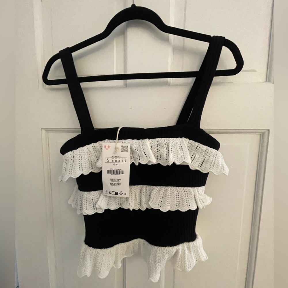 Zara Black and White Ruffle Crop Top